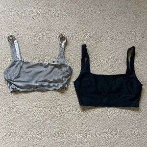 Aerie Black and White Striped and Solid Black Bathing Suit Tops (2)